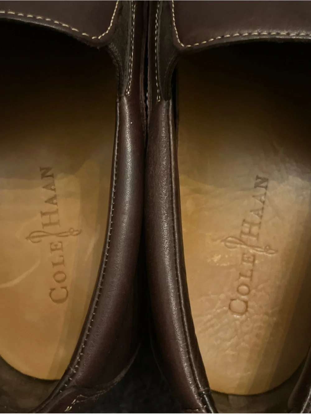 Cole Haan Brown Leather Slip-On Loafers with Contrast Stitch